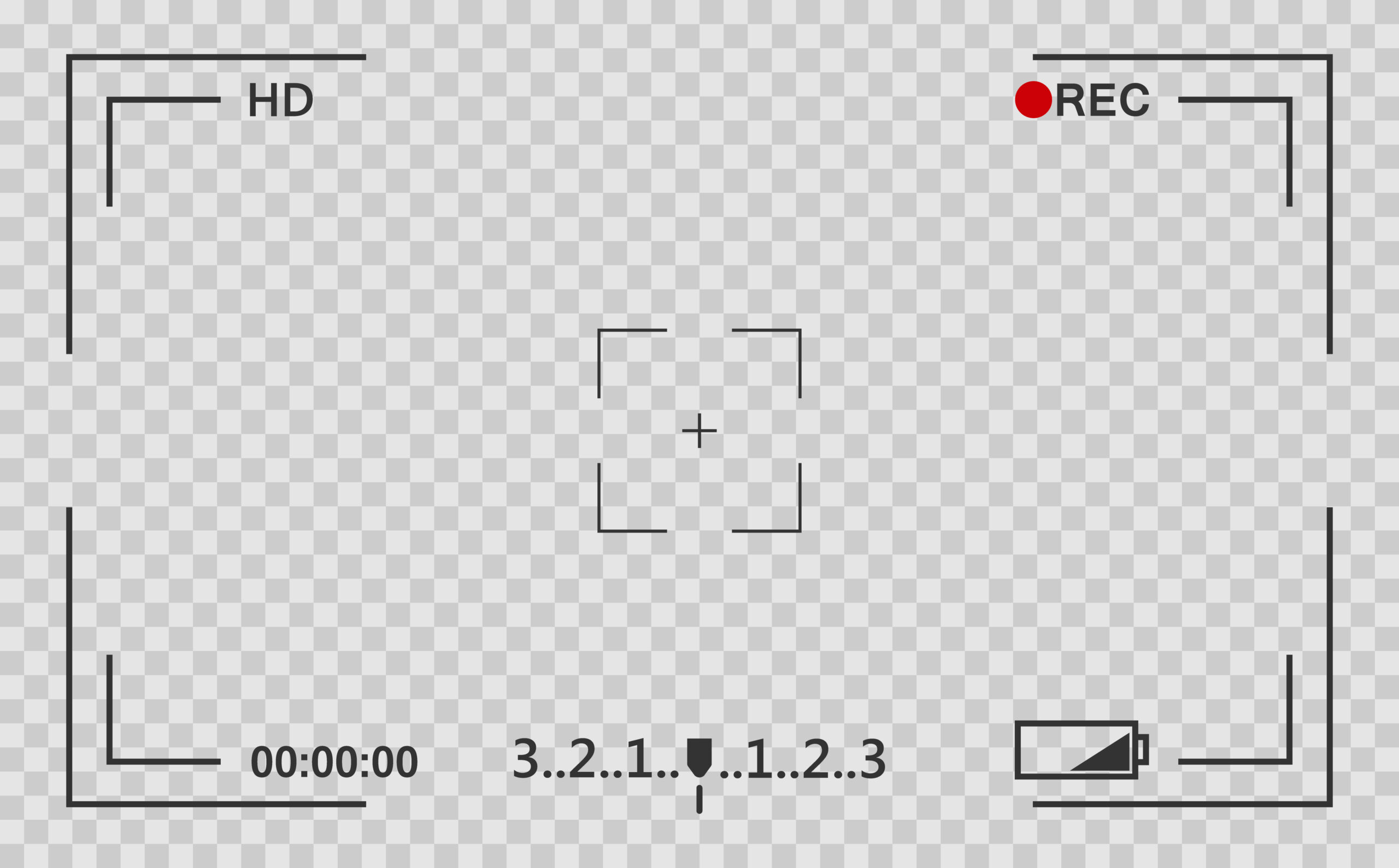  A screenshot of a video camera recording screen with a red record button and a black focus square in the center.