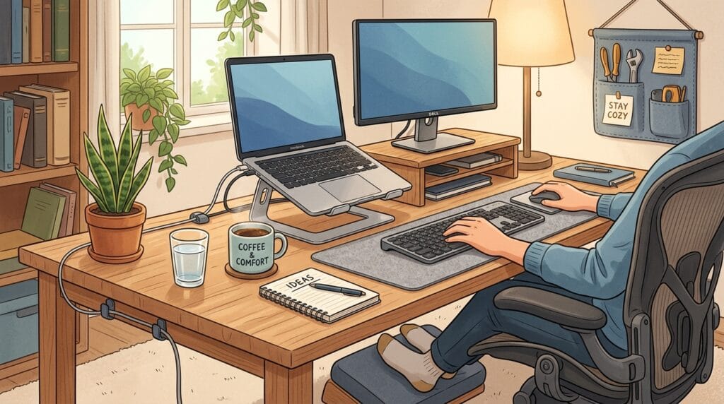 Home Office Upgrades for Small Business Owners: Why a Monitor Arm Is a Smart First Step -- AI-generated illustration